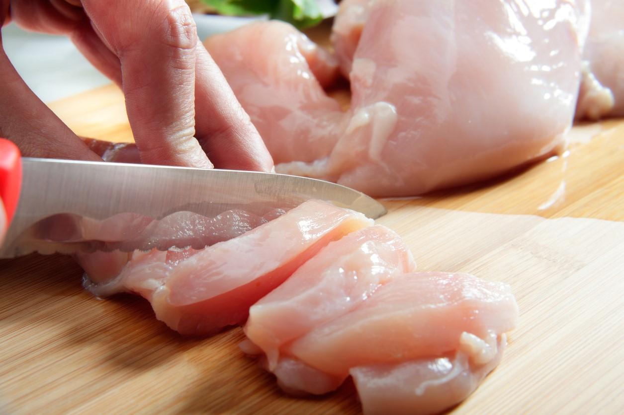 Cutting chicken breast