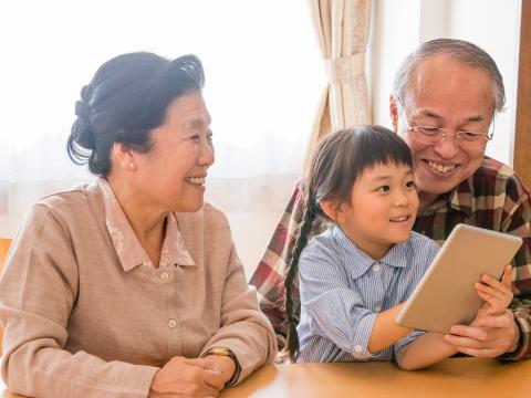 Japanese girl with grandparents