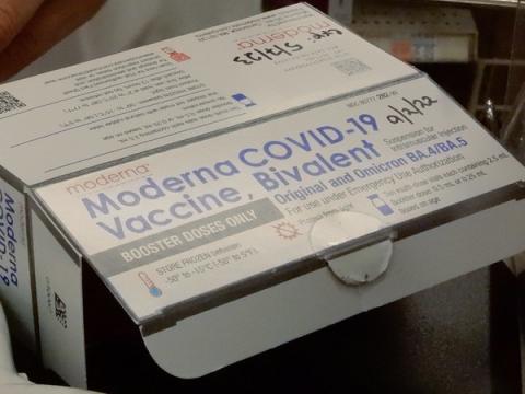 Box of Moderna bivalent booster vaccine