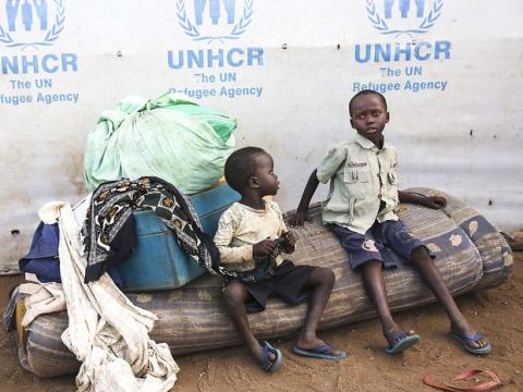 Two boys in Uganda refugee camp