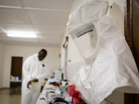 PPE in mobile Ebola lab in LIberia