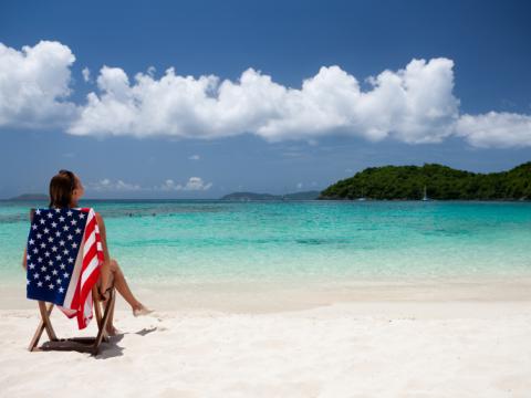 US woman on beach
