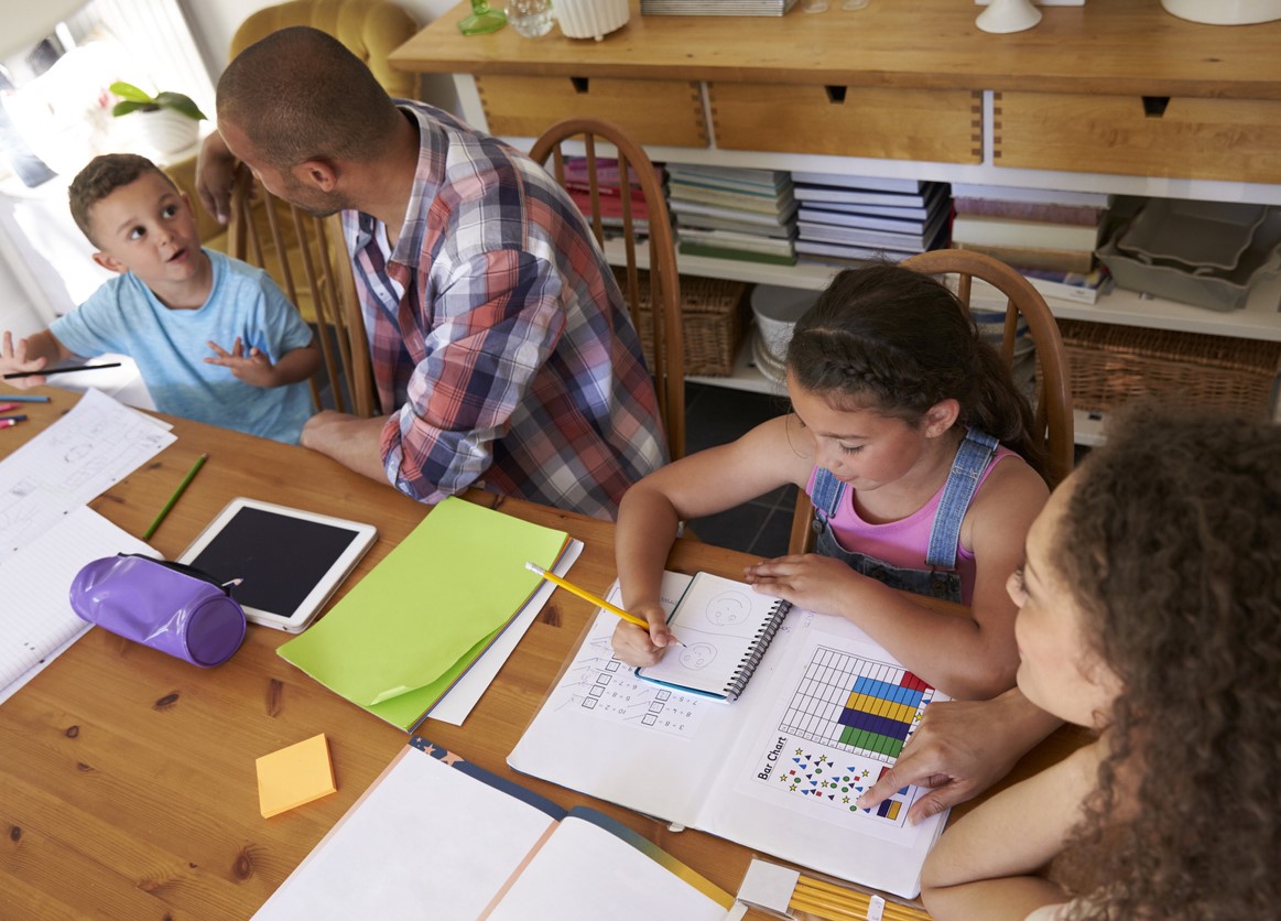 Family doing homework