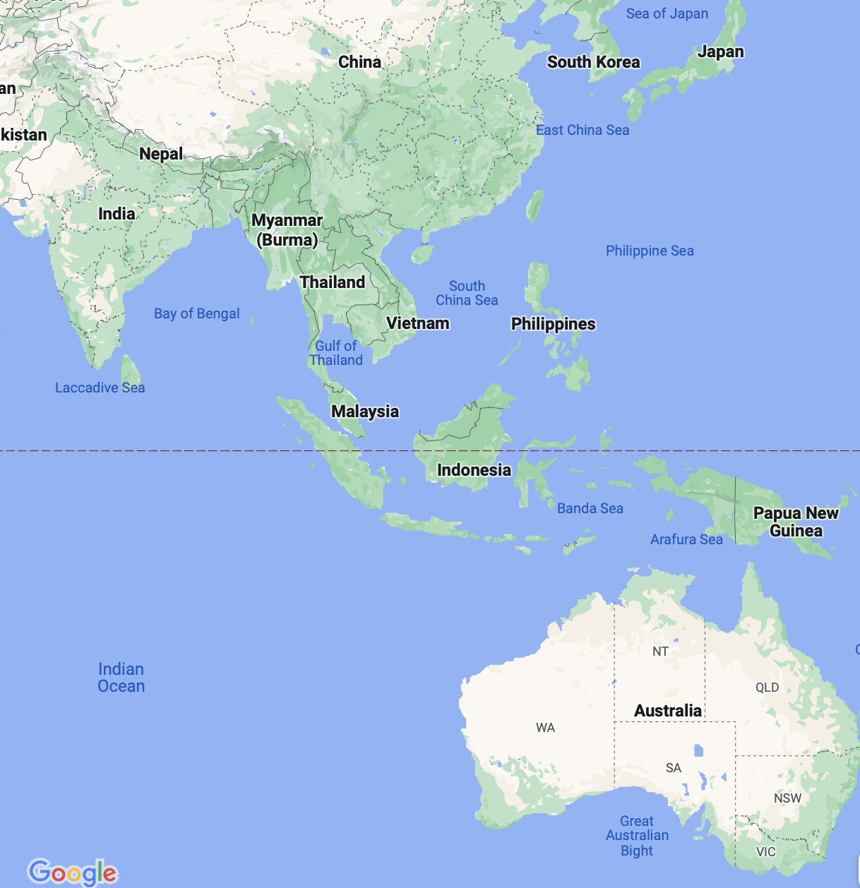 Map of southeast asia and western pacific