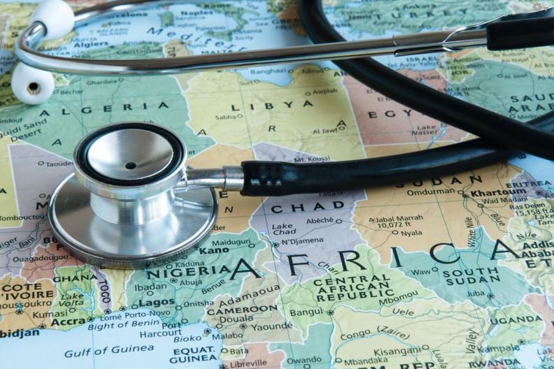 Stethoscope on map of Africa