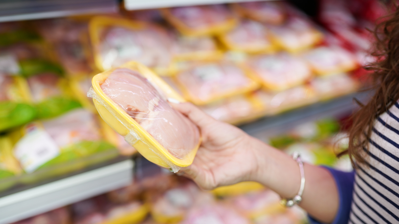 Packaged chicken at supermarket