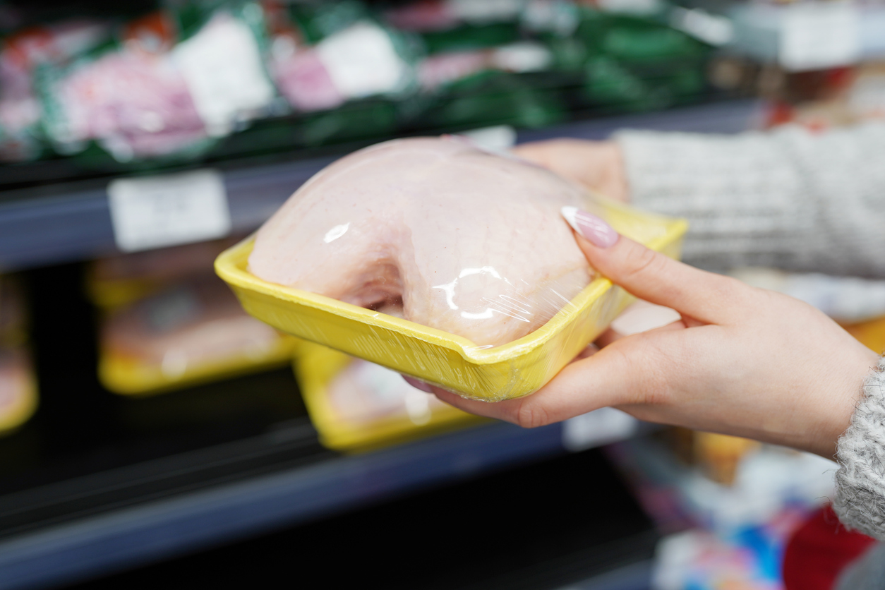 Packaged chicken in grocery store