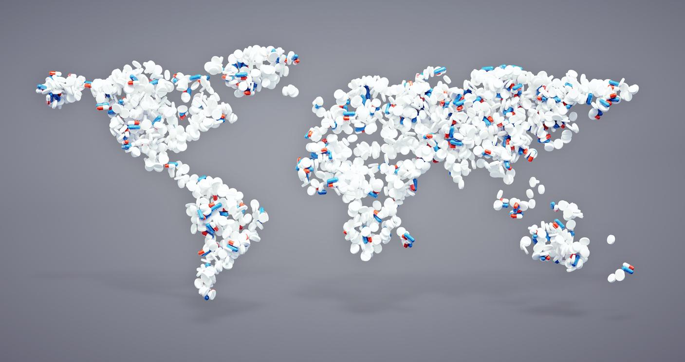 World map made of pills