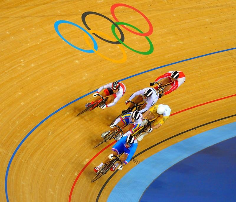 Olympic track cyclists racing