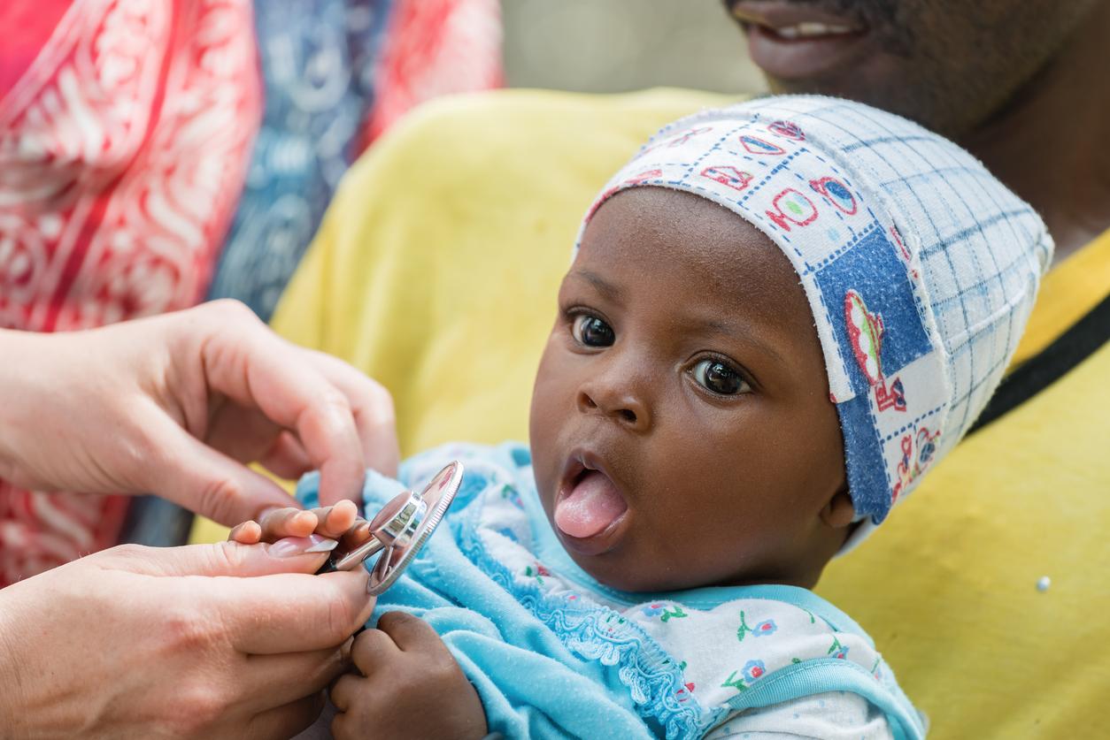 African baby with stethoscope