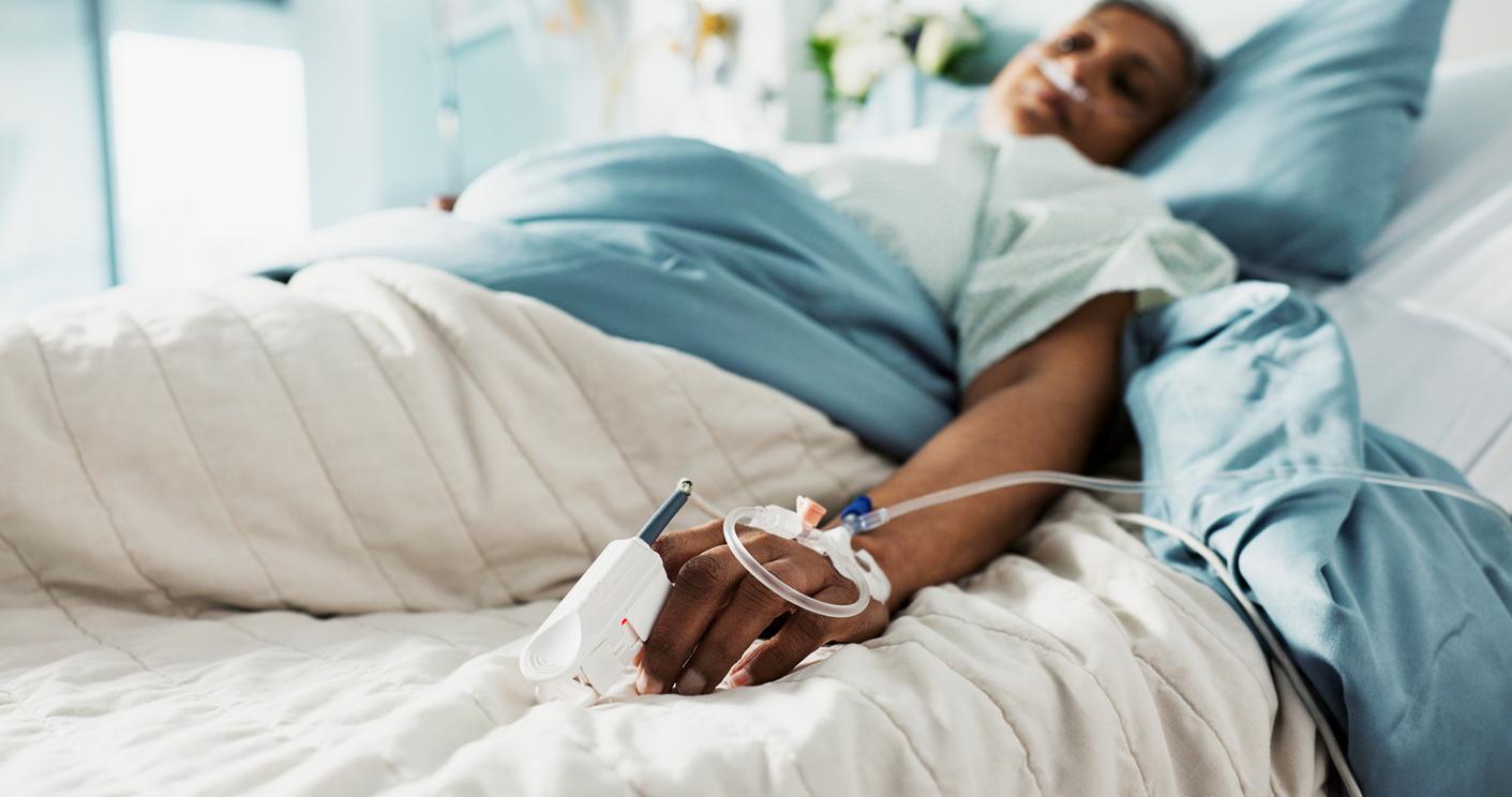 Woman in hospital bed