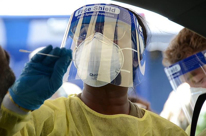 Health worker in respirator