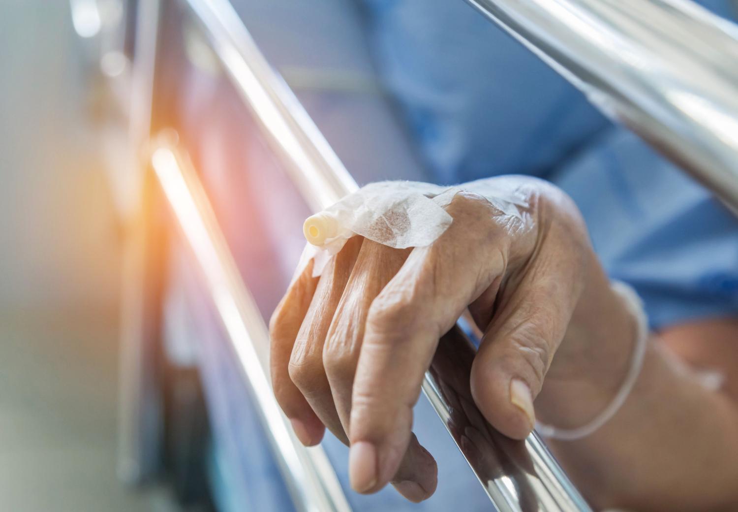 Hand of elderly man in hospital