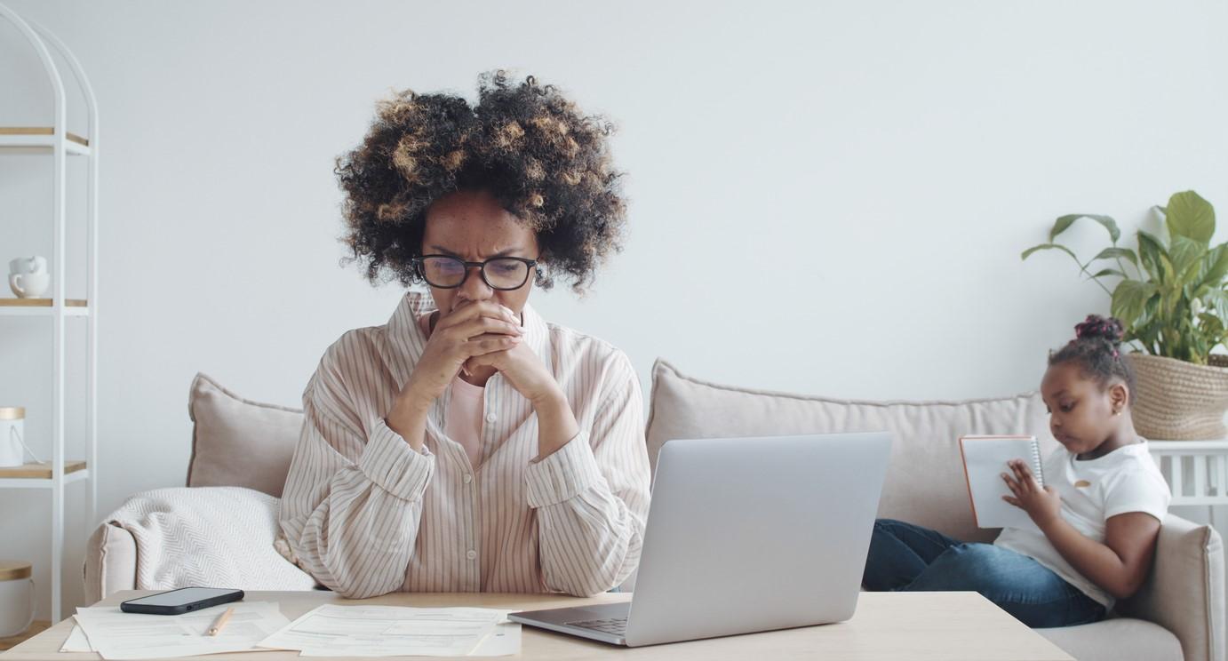 Stressed mom doing finances