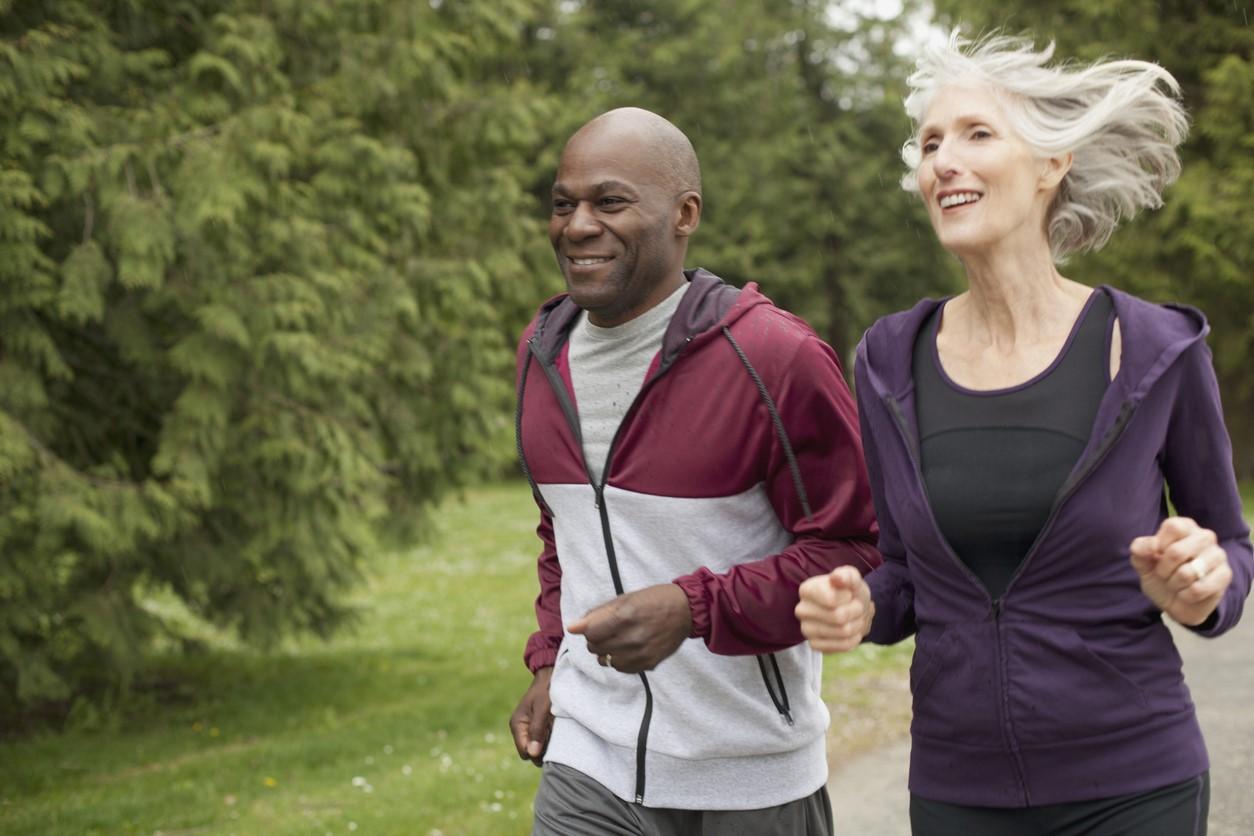 Two people running