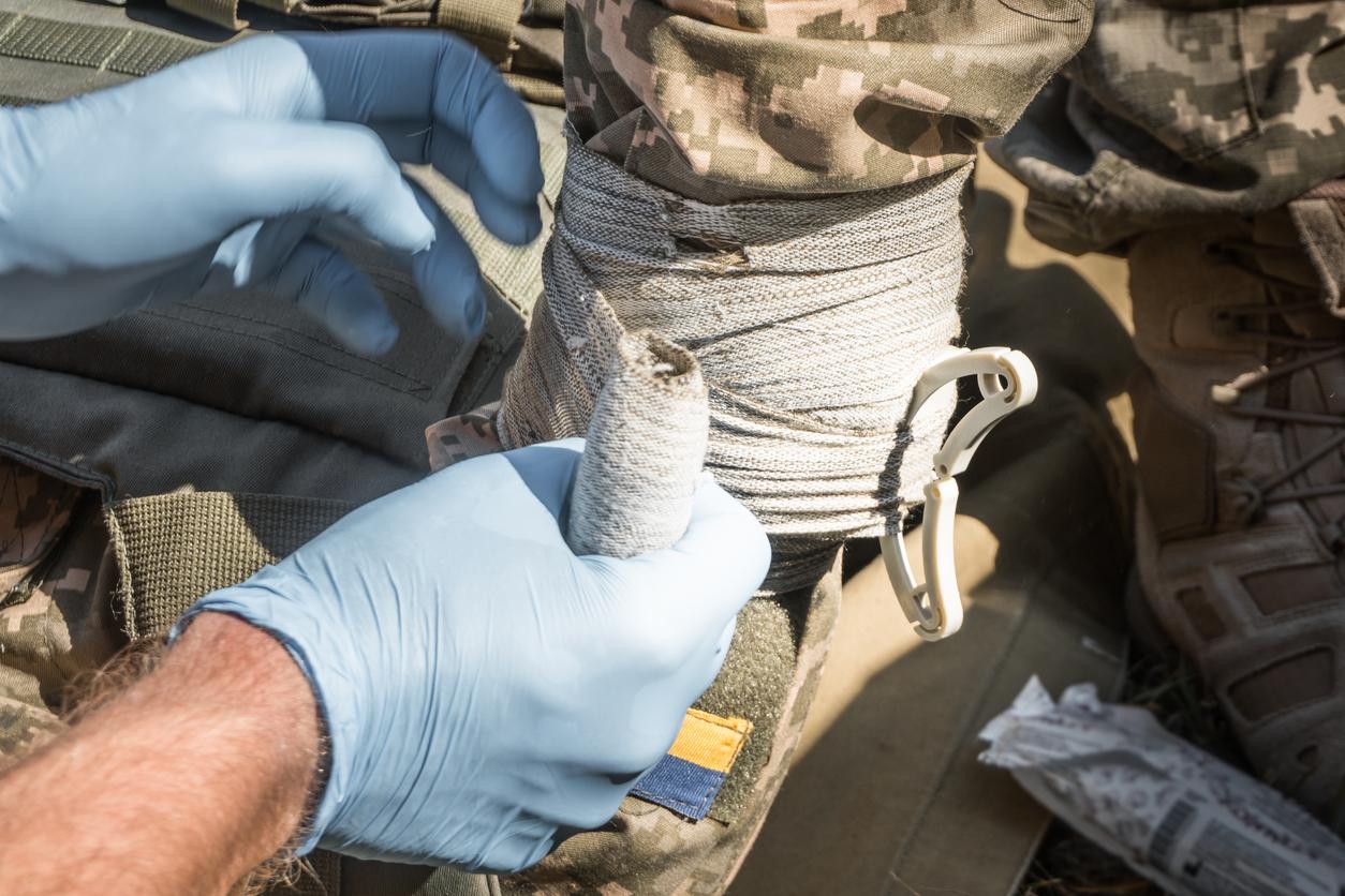 Bandaged hand of Ukrainian soldier