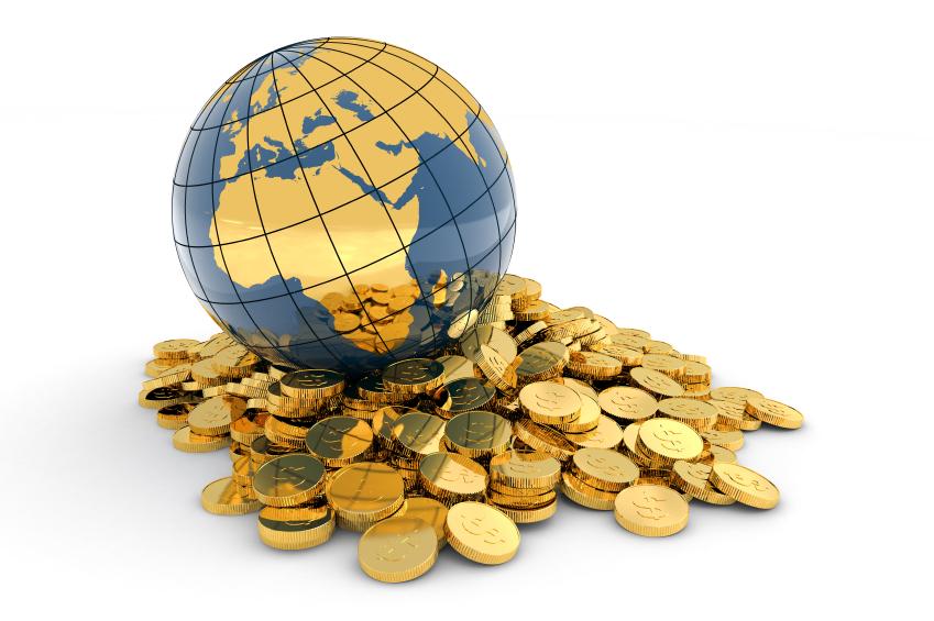 Globe with coins