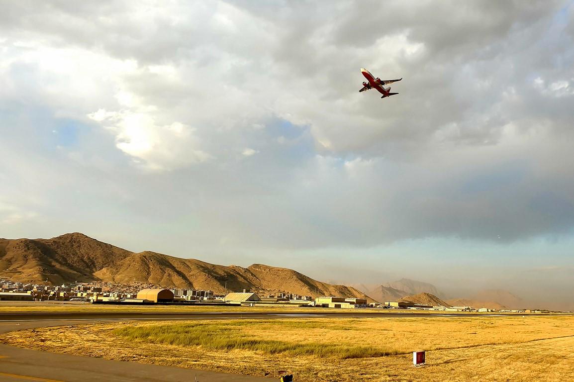 Airplane leaving Kabul airport, Afghanistan