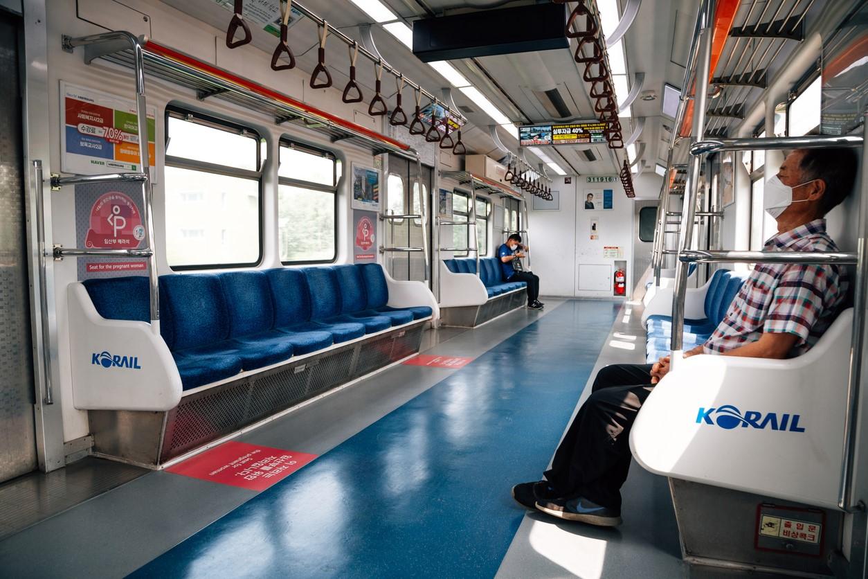 Almost empty subway car in Seoul, South Korea
