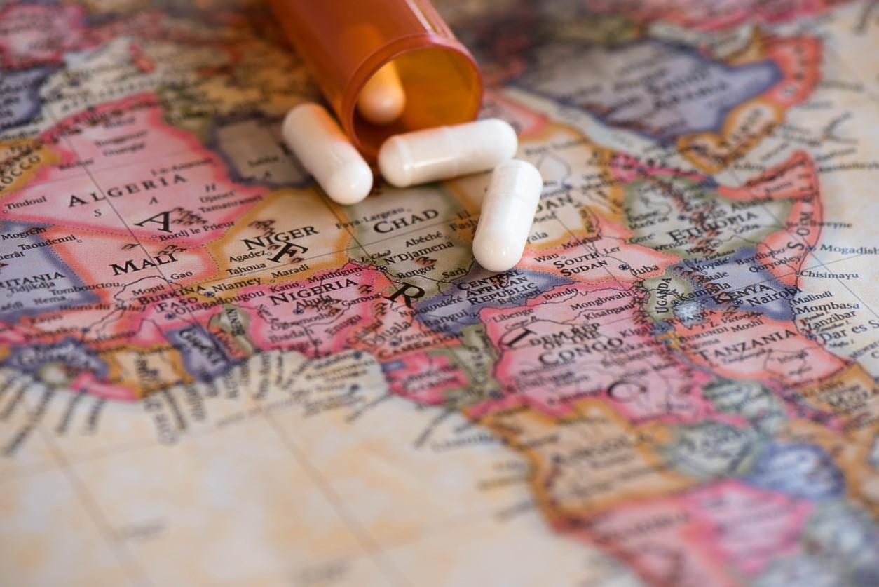 Antibiotics spilling onto Africa map