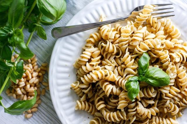 Basil on pasta salad