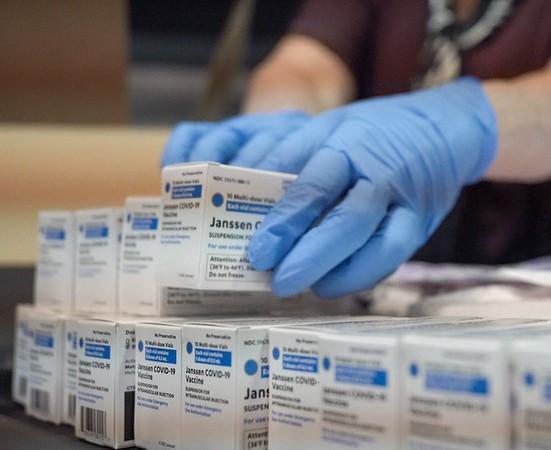 Boxes of J&J COVID-19 vaccine