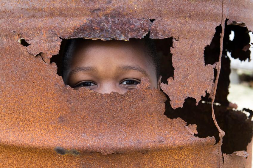 A boy hiding