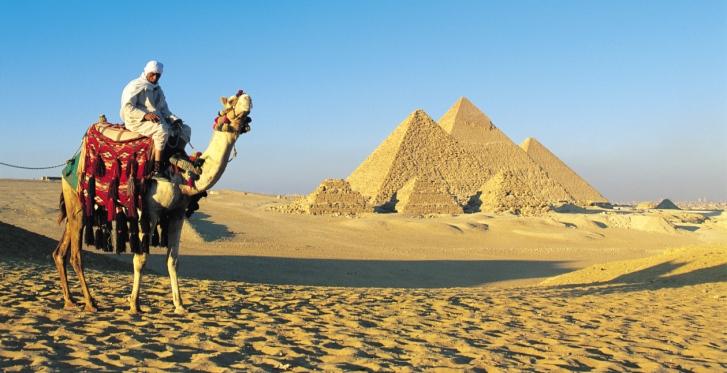 Camel and rider at pyramids