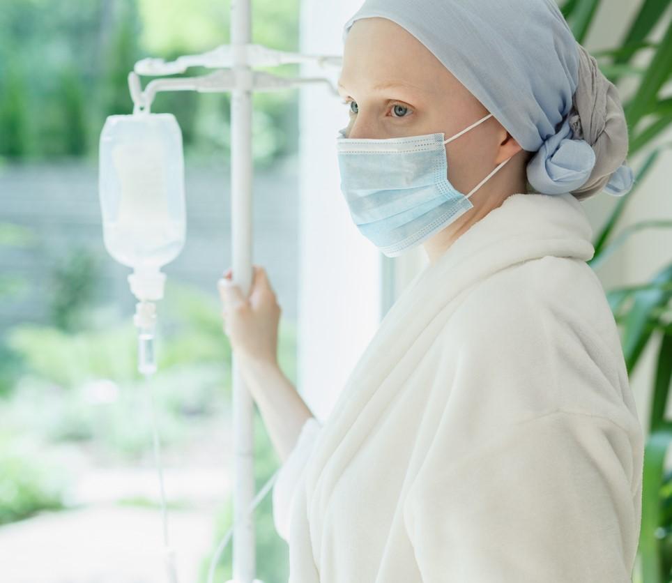 Cancer patient wearing mask