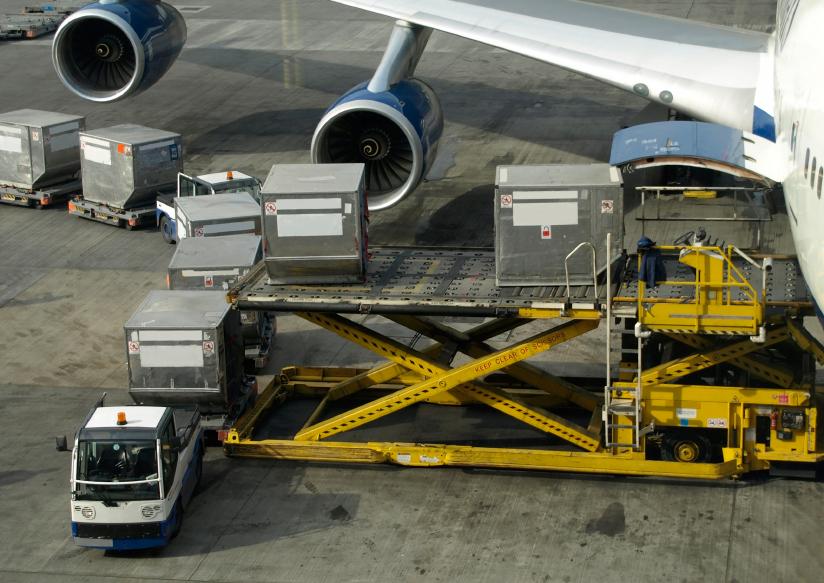 Cargo being loaded on a plane