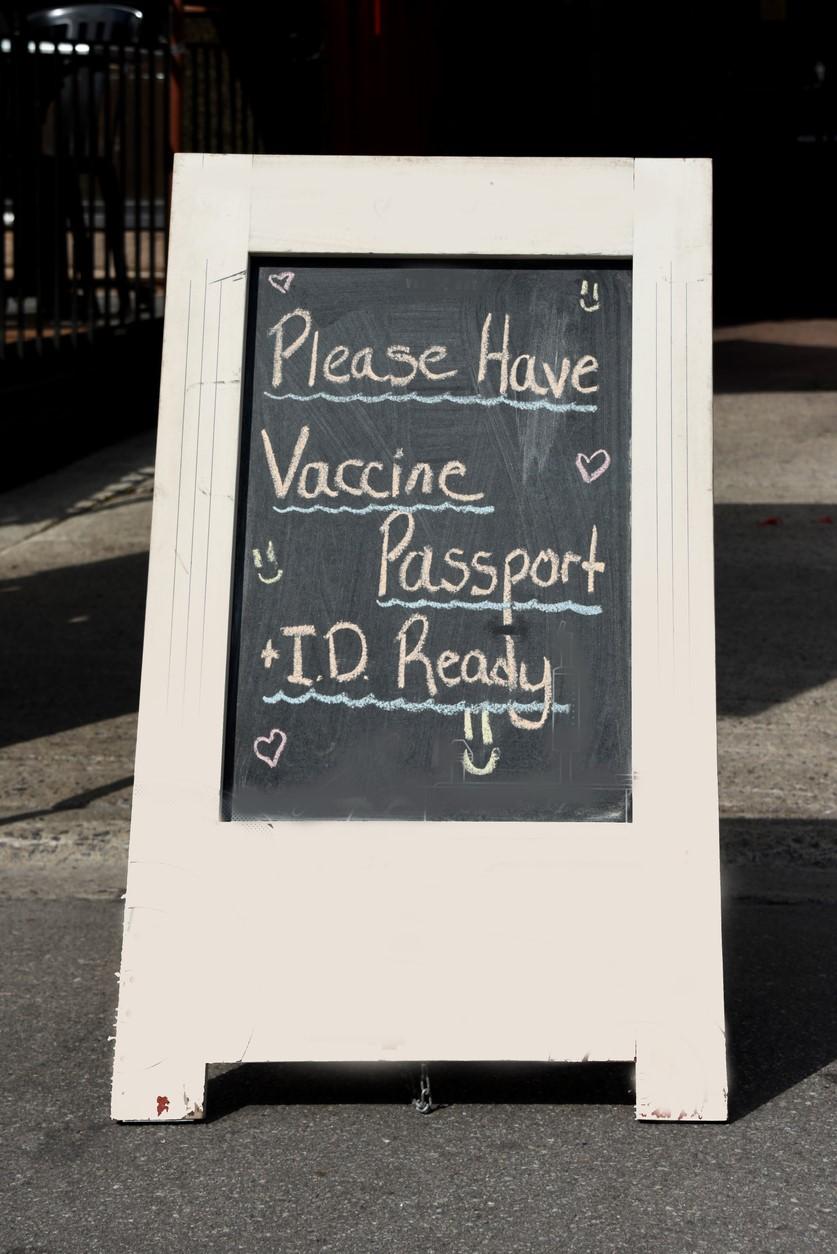 Chalkboard vaccine passport sign