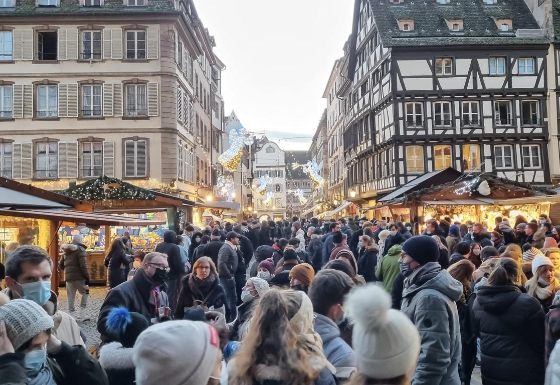 Crowded Christmas market in France