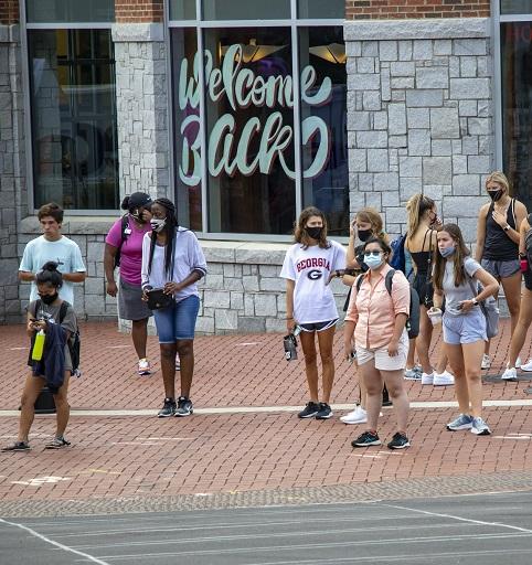 College students gathering outside