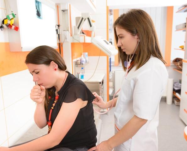 Coughing patient stethoscope exam