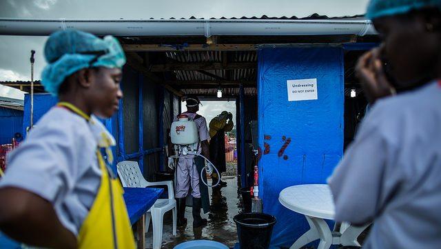 Decontamination workers in Liberia