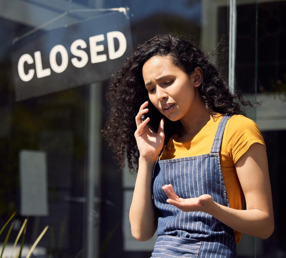 Distressed woman on phone