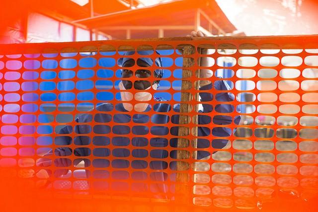 Ebola treatment center orange fence