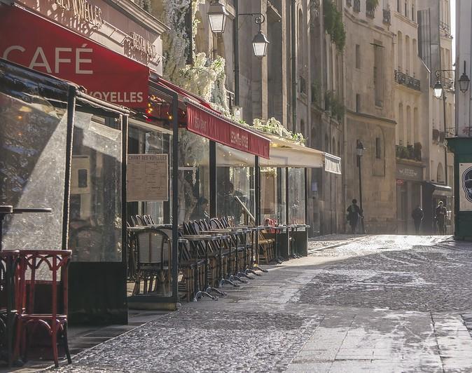 Empty outdoor Paris cafe