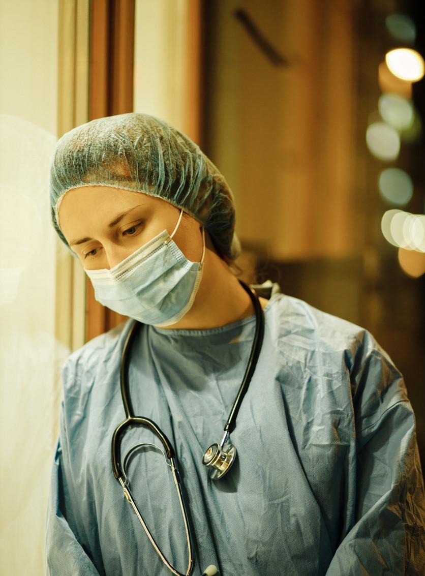 Exhausted healthcare worker
