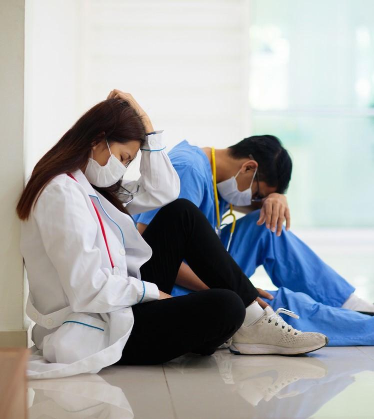 Exhausted healthcare workers