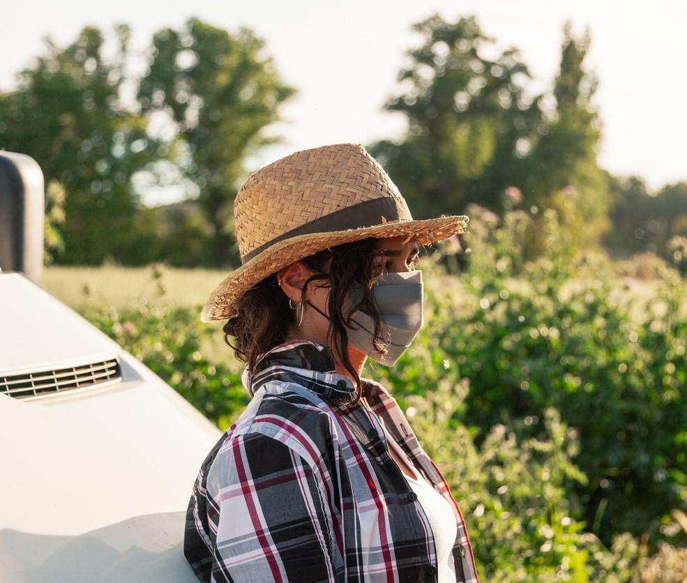 Farmer wearing mask