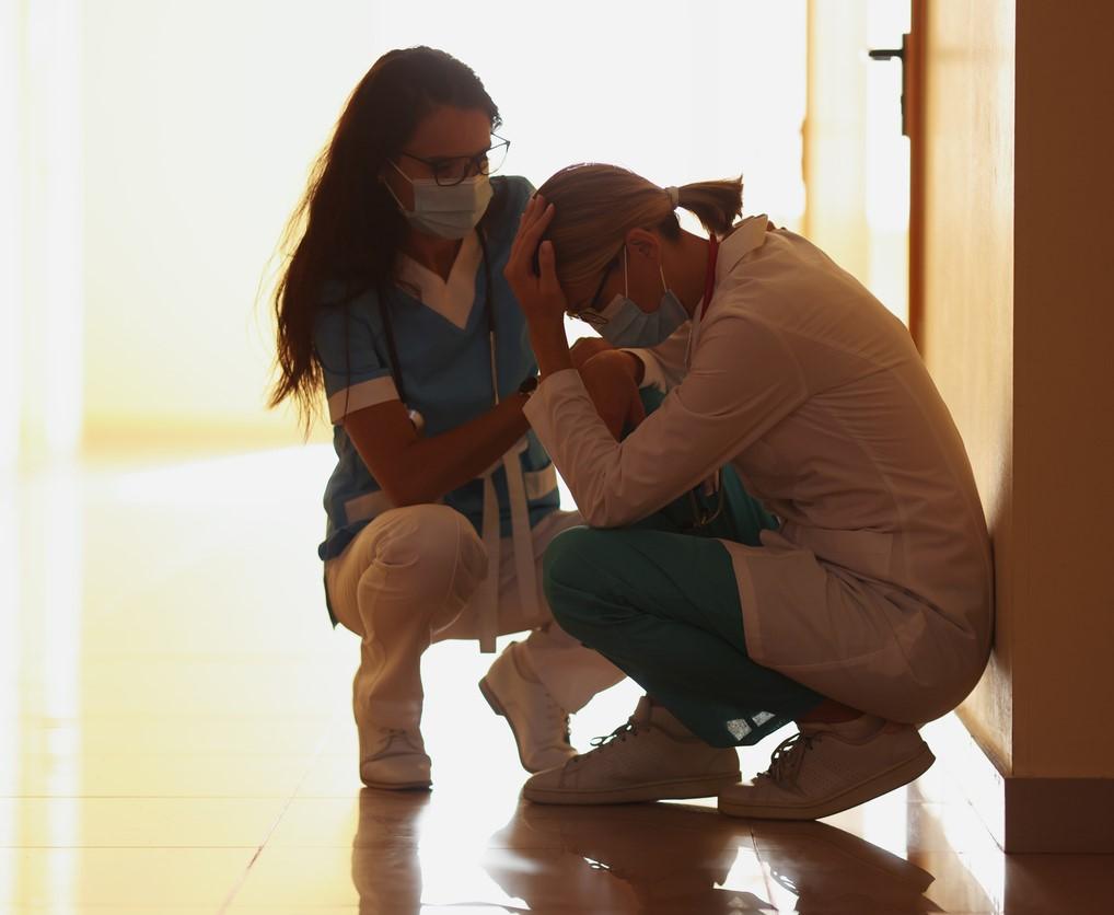 Grieving in hospital hallway