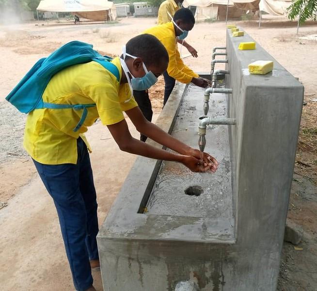 Handwashing station at refugee camp