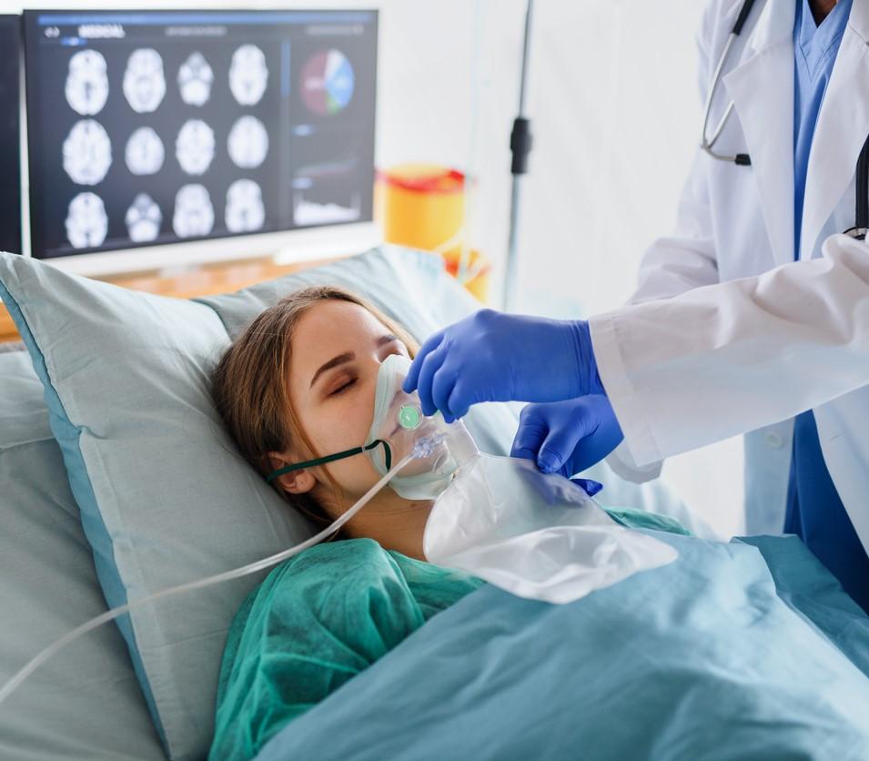 Hospital patient receiving supplemental oxygen
