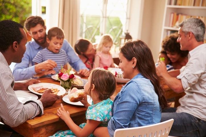 Large family meal gathering