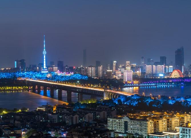 Lit up Wuhan skyline