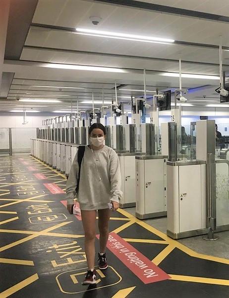 Lone traveler at Gatwick Airport