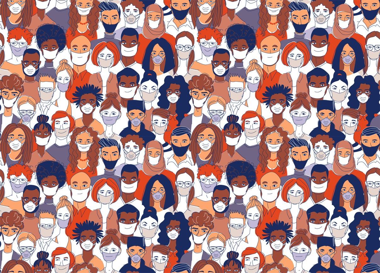 Masked crowd illustration