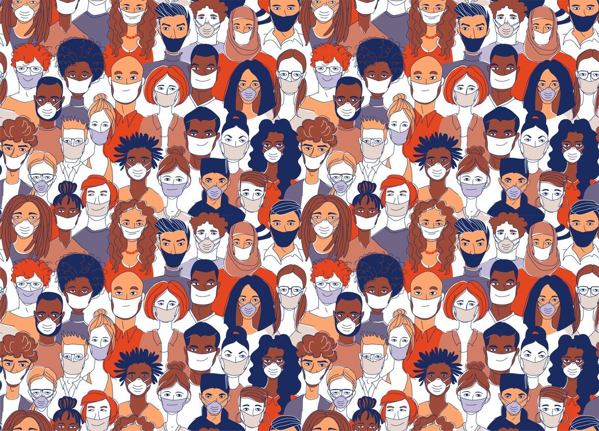 Masked crowd illustration