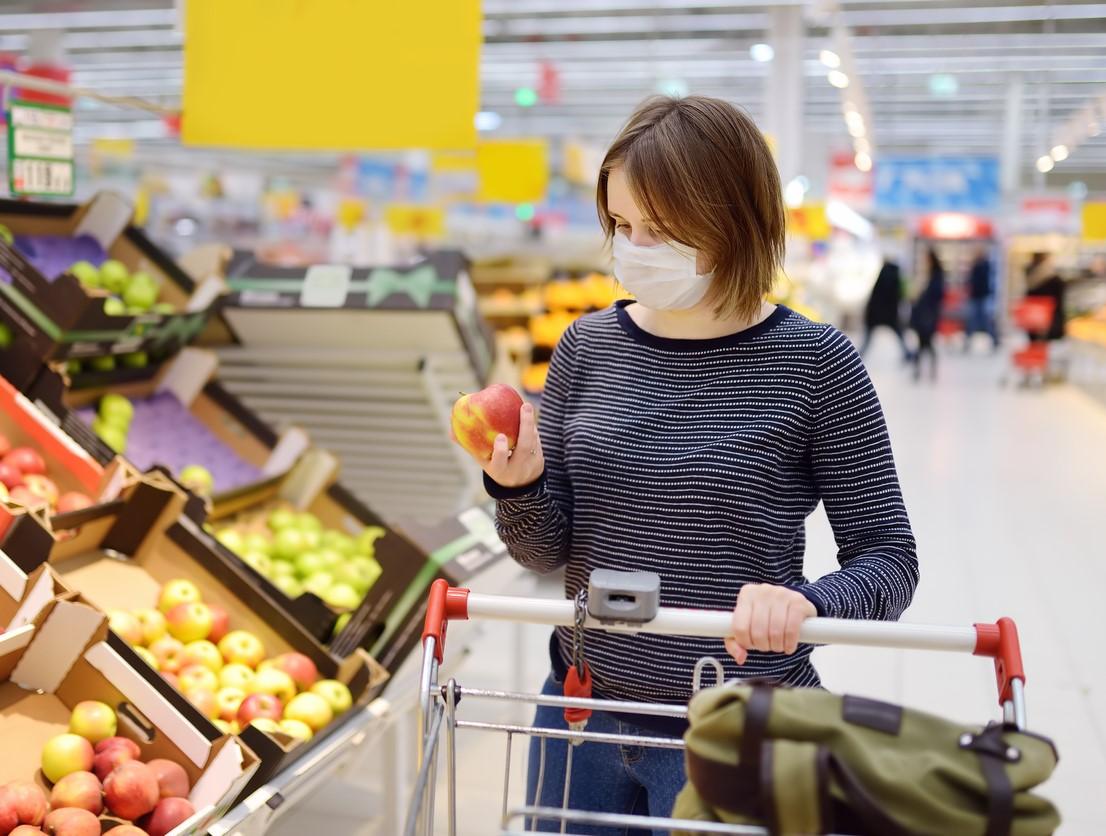 Masked grocery store shopper